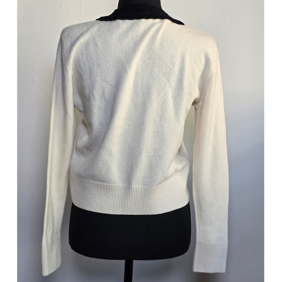 Sandro Womens Wool Cashmere V-Neck Sweater Size 0 Ivory Black Trim As Seen on TV - Picture 4 of 12